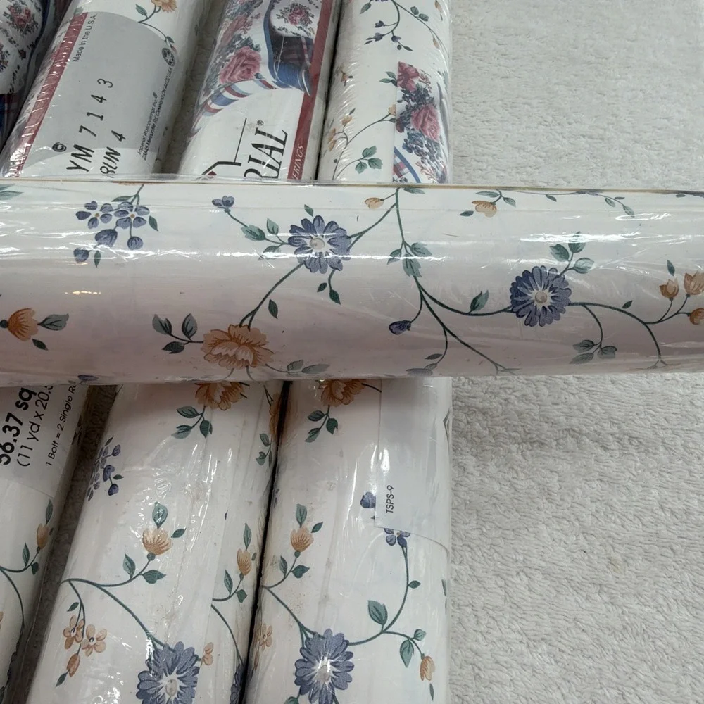 Vintage 1990s Imperial Wallcoverings Floral Wallpaper Lot of 5 Rolls NOS Country